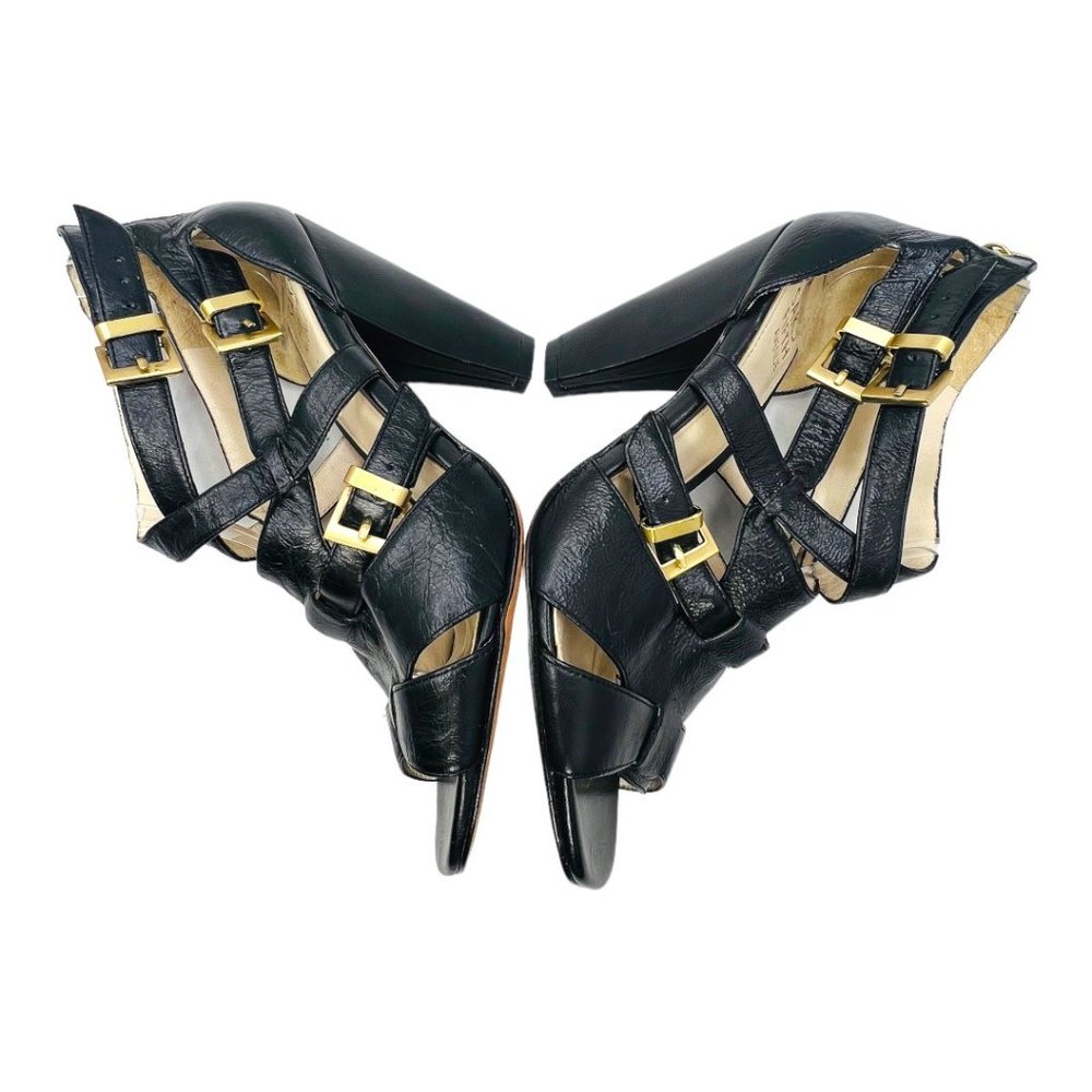 Saks Fifth Avenue Lyle Black Leather Heels Strappy Zip Open Toe Pumps 6.5M - Picture 13 of 13